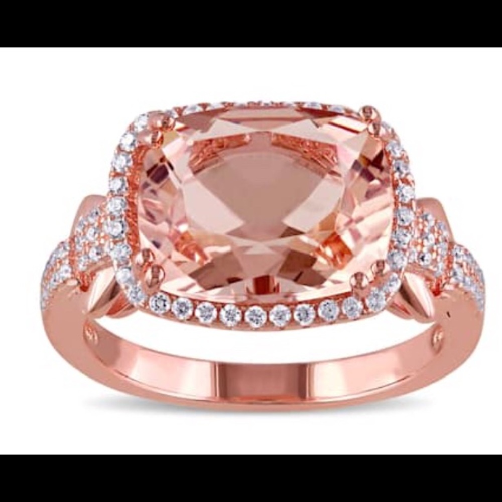 Rose Plated Silver Imitation Morganite CZ ring